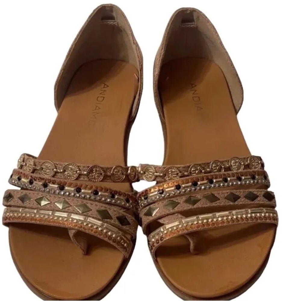 Women’s Boho Sandals Metallic Gold Bronze Tribal Embellished Size 9W